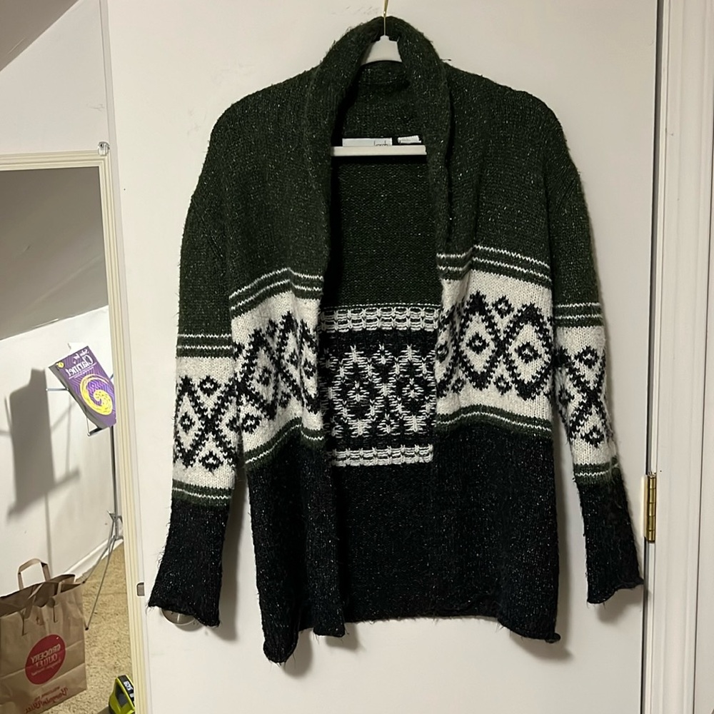 Cozy green open front cardigan